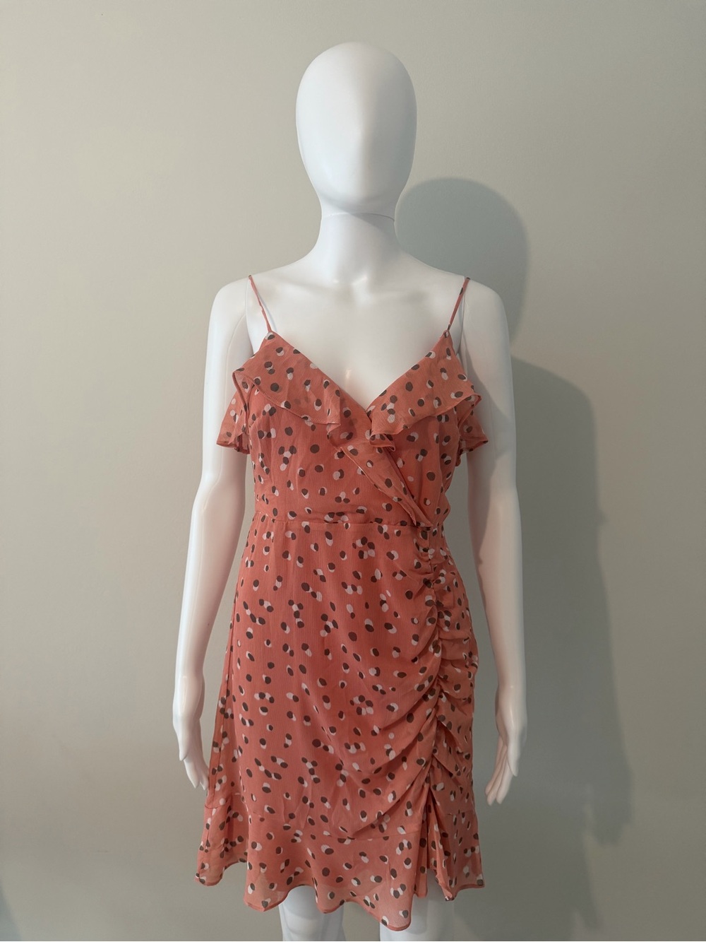 All in Favor Rusty Coral Polka Dot Ruffle Mini Dress